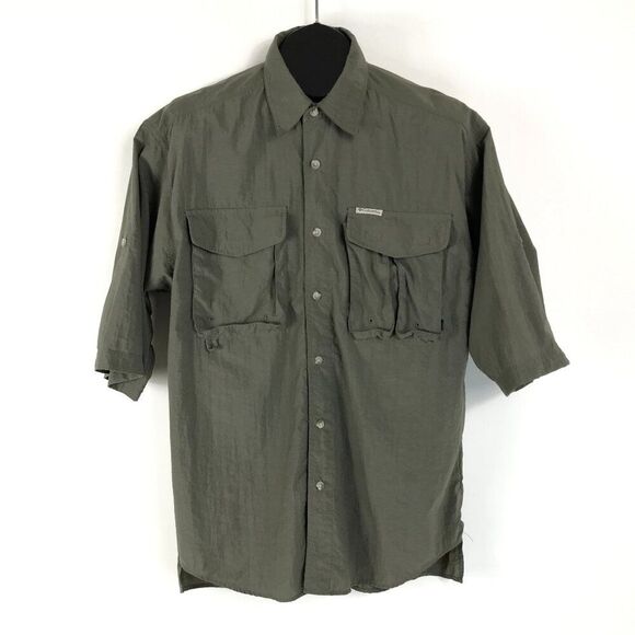 Columbia PFG Bonehead Short Sleeve Shirt Men's Medium Olive Button Up Fishing - Picture 1 of 11